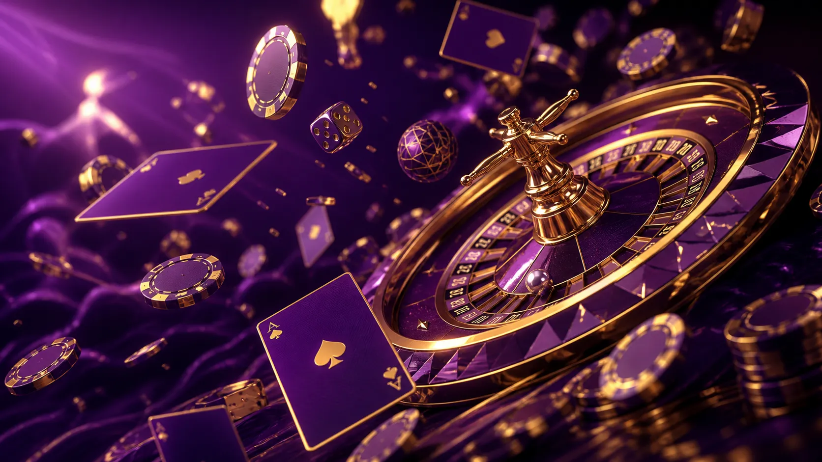 Cyberpunk-inspired casino banner with neon-lit poker chips and cards, embodying a futuristic Spinstag theme.